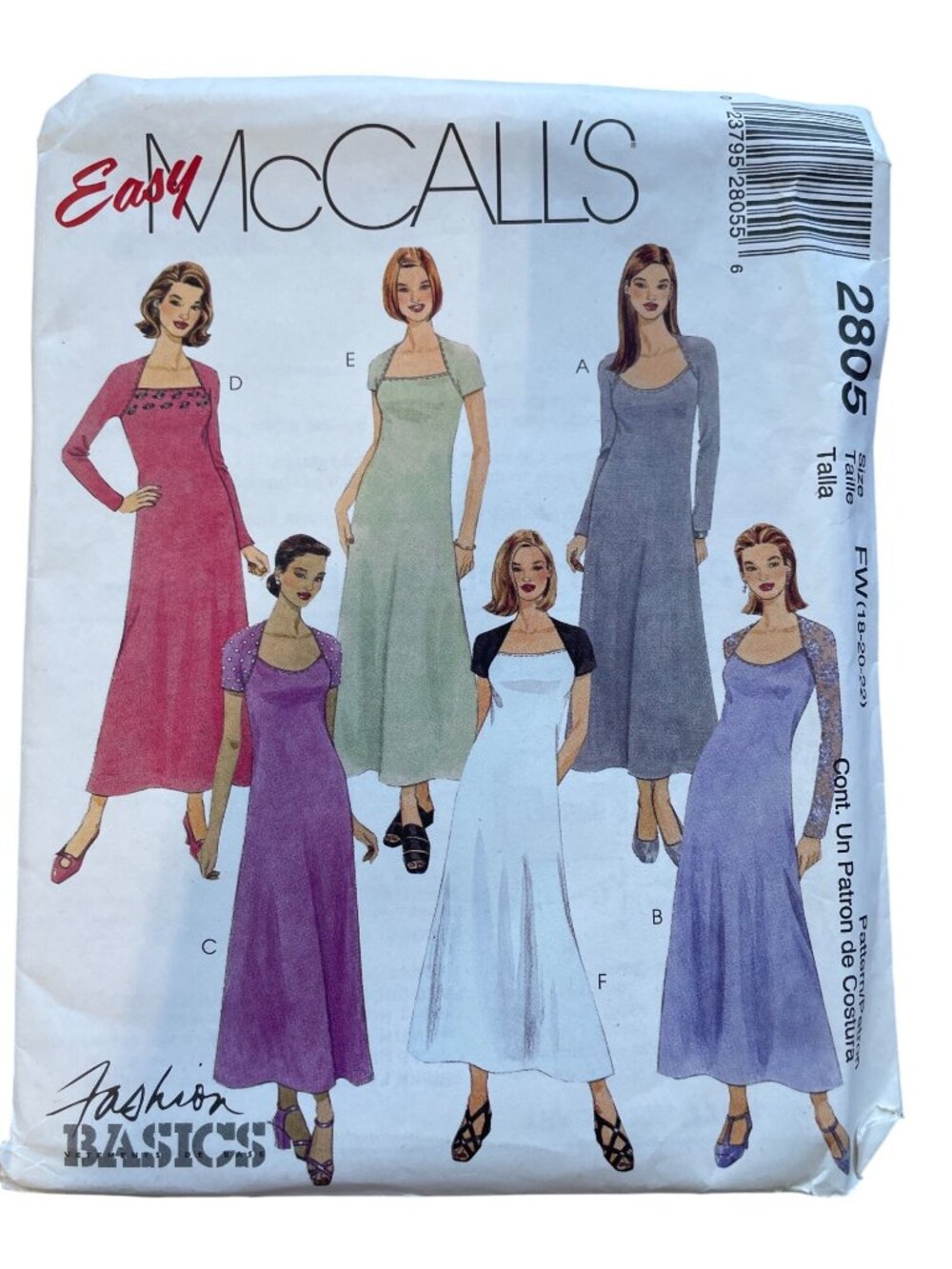 McCalls 2805 Sewing Pattern Size 18-20-22 Misses Petite Dress Formal Vintage CUT